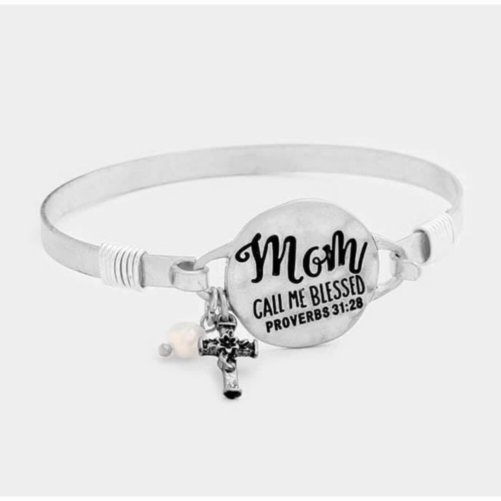 New Womens Boutique Mom Proverbs 31:28 Call Her Blessed Silver Hook Bracelet